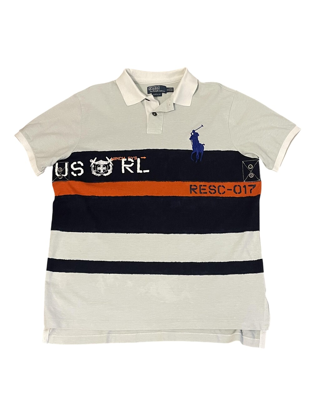 Polo Ralph Lauren Polo Shirt Mens XL Gray Navy Stripe Big Pony Rescue Custom Fit